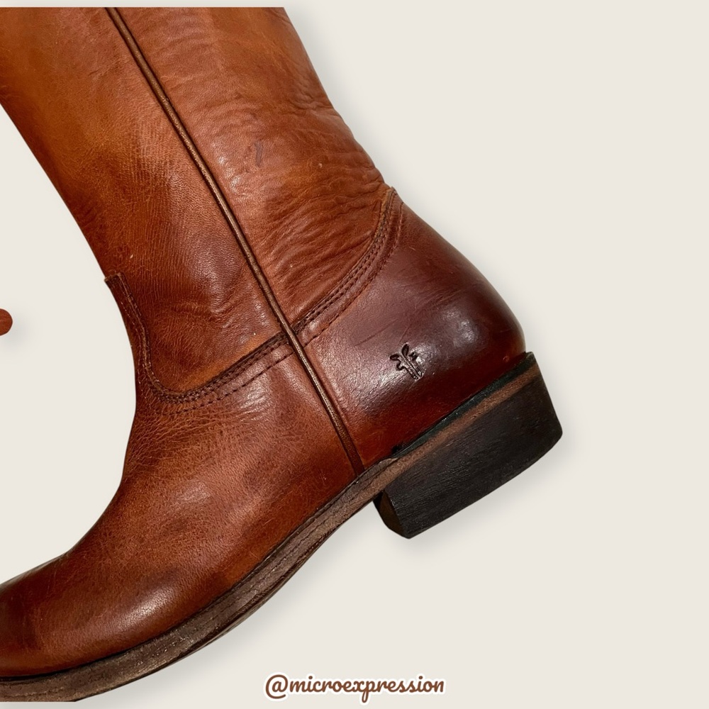 $399 Frye Billy Pull On Cognac Leather Western Low Heel Cowboy Rodeo Riding Boot - Picture 13 of 16